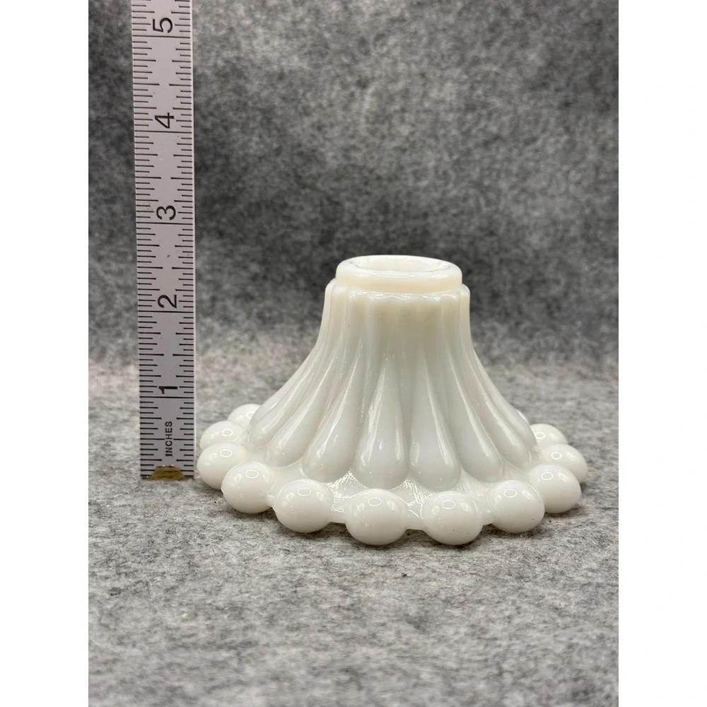 Vintage Fenton White Milk Glass Hobnail Taper Candle Holder Beaded Base 4.5